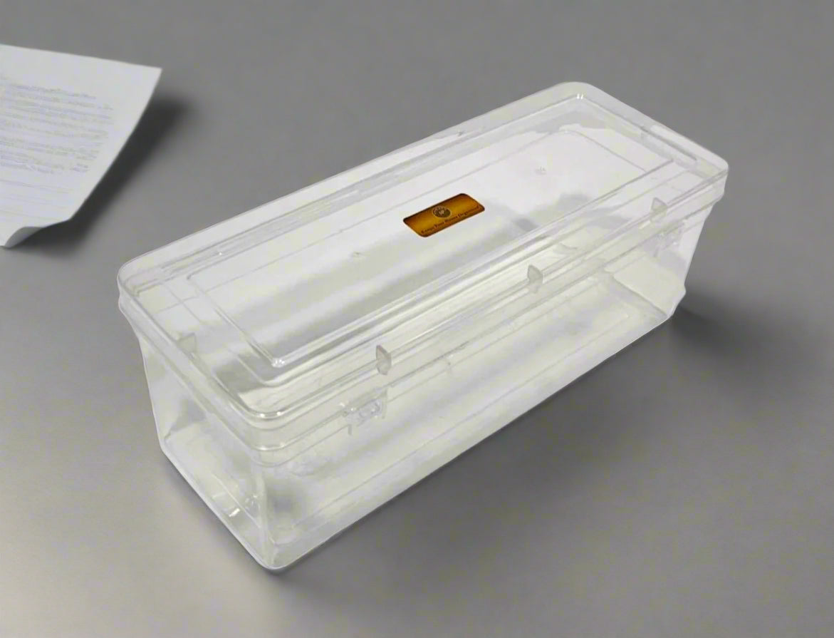 Clear plastic storage box with a lid
